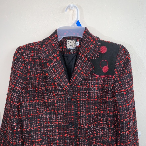 Vintage BETS by Canvasbacks M Woven ArTsY button down jacket Burgundy patchwork - Picture 2 of 7
